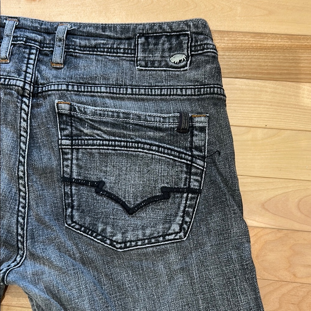 33x29 Buffalo David Bitton Gray Bootcut Jeans with Black Decorative Stitching
